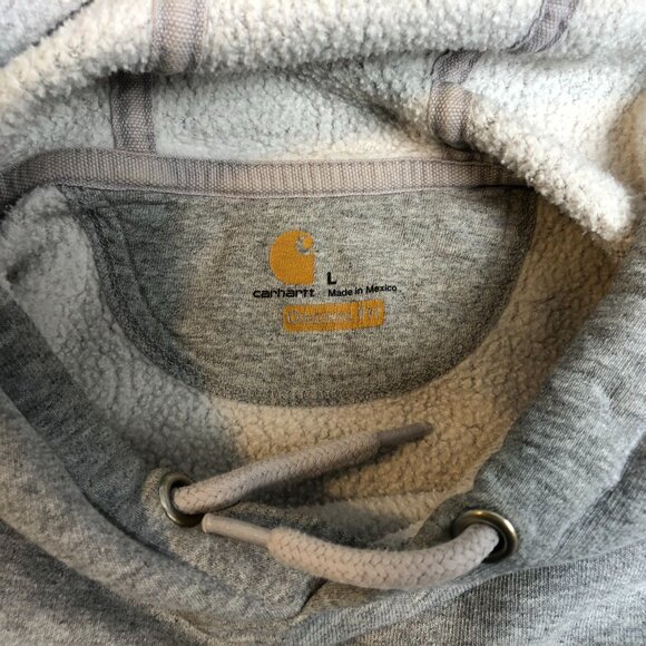 Carhartt Mens Hoodie Sweatshirt Large Pullover Drawstring Cozy Fleece Gray Flaw - Picture 10 of 15